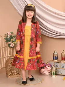 Superminis Girls Floral Printed Mandarin Collar Cotton Ethnic Shrug