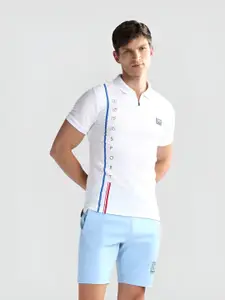 U.S. Polo Assn. Men Typography Printed Polo Collar Slim Fit Zipper T-shirt