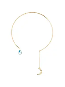 Goho Gold-Plated Stone Studded Moon And Teardrop Choker Necklace