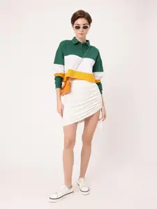 DressBerry Colourblocked Polo Boxy Crop Sweatshirts