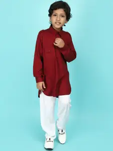 V-Mart Boys Shirt Collar Long Sleeves Pathani Kurta With Trousers