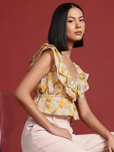 all about you Floral Print Flutter Sleeve Ruffled Top