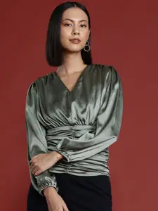 all about you Cinched Waist Ruched Satin Top
