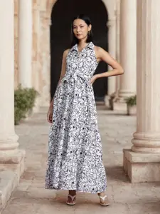 all about you Abstract Printed Tiered Tie-Up Maxi Dress