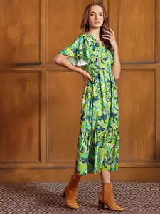 all about you Floral Print Flared Sleeve Fit & Flare Midi Dress