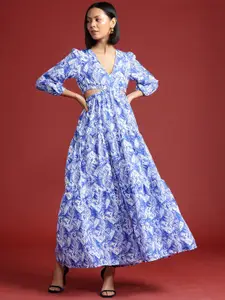 all about you Ethnic Motifs Print Cut-Out Maxi Dress