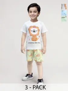 Toonyport Boys Pack Of 3 Graphic Printed Pure Cotton T-shirt with Shorts