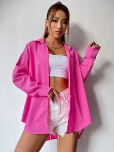 Fab Star Women Comfort Solid Oversized Pocket Casual Shirt