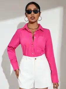 Fab Star Women Comfort Solid Oversized Pocket Casual Shirt