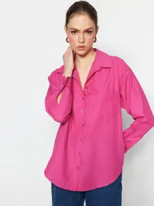 Fab Star Women Comfort Solid Oversized Pocket Casual Shirt
