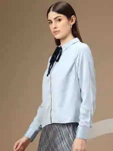 Chemistry Tie-Up Neck Satin-Finish Semiformal Shirt