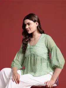 all about you Geometric Print Puff Sleeve Empire Top