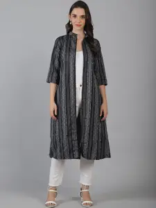 Enchanted Drapes Printed Mandarin Collar Open Front Pure Cotton Longline Shrug