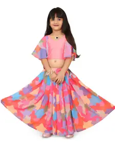 BAESD Girls Printed V-Neck Flared Sleeves Ready to Wear Lehenga & Blouse
