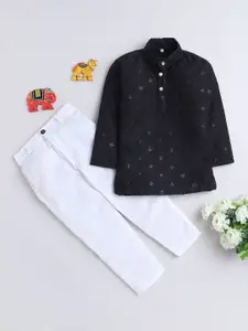 BAESD Boys Embroidered Regular Thread Work Pure Cotton Kurta With Trousers