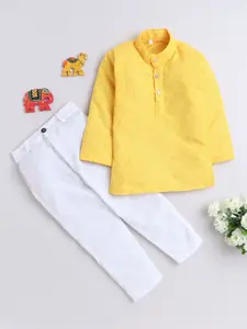 BAESD Boys Ethnic Motifs Embroidered Regular Thread Work Pure Cotton Kurta with Trousers