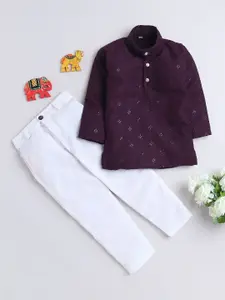 BAESD Boys Floral Embroidered Regular Thread Work Pure Cotton Kurta with Trousers