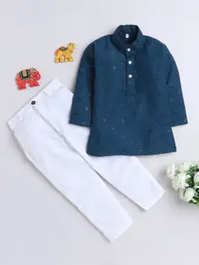 BAESD Boys Embroidered Regular Thread Work Pure Cotton Kurta with Trousers