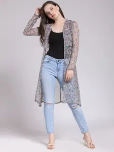 BAESD Floral Printed Open Front Longline Shrug