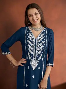 Anouk Ethnic Motifs Embroidered Straight Kurta