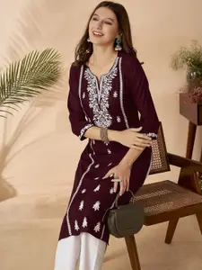 Anouk Floral Embroidered Thread Work Straight Kurta