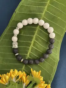 Digital Dress Room Buddha Charm & Beaded Elasticated Rakhi Bracelet