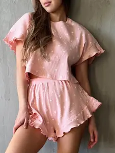 LULU & SKY Floral Printed Ribbed Short Sleeve Top & Shorts