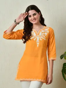 KALINI Floral Embroidered Pure Cotton Short   Kurti