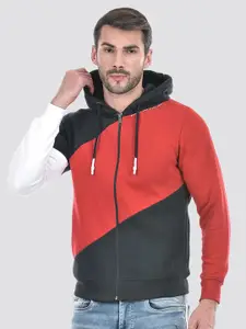 Numero Uno Men Colourblocked Hooded Front-Open Sweatshirt