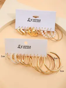 Jewels Galaxy Set Of 12 Gold-Plated Beaded Circular Hoop Earrings