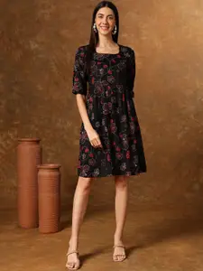Anouk Floral Printed Fit and Flare Dress