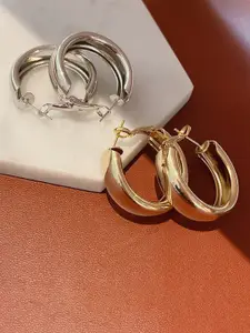 Jewels Galaxy Set of 2 Gold and Silver-Plated Hoop Earrings