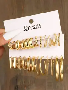 Jewels Galaxy Set of 12 Gold-Plated Hoop Earrings