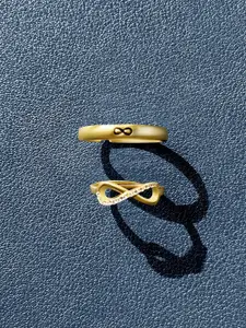 March by FableStreet Set Of 2 Gold Plated 925 Sterling Silver Cubic Zirconia Couple Rings