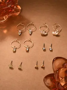 Accessorize Set Of 6 Crystals Stone Studded Circular Hoop Earrings