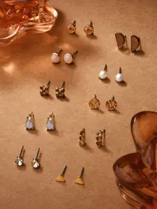 Accessorize Set Of 10 Stone Studded & Beaded Contemporary Stud Earrings