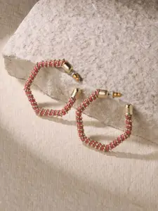 Accessorize Beaded Hexagon Geometric Half Hoop Earrings