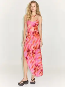 MANGO Floral Print A-Line Midi Dress