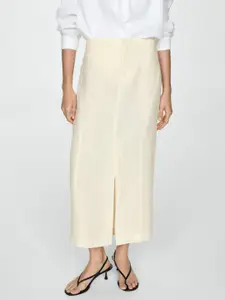MANGO Pure Linen Straight Midi Skirt with Slit