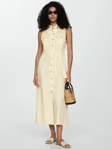 MANGO Linen A-Line Midi Dress with Belt