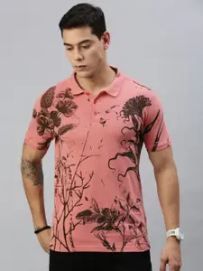 Huetrap Men Tropical Printed Polo Collar Pure Cotton T-shirt
