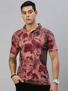 Huetrap Men Floral Printed Polo Collar Pure Cotton T-shirt