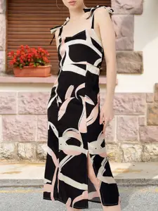 DressBerry Satin Finish Printed Side Slit A-Line Midi Dress