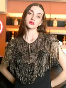 ODETTE Embellished Net Crop Button Cape Shrug