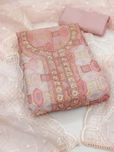 Peachmode Geometric Embroidered Sequinned Organza Unstitched Dress Material