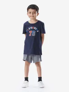 Domyos By Decathlon Boys Varsity Printed Longline Pure Cotton T-shirt