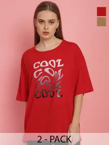 MACK JONNEY Women Pack Of 2 Printed Round Neck Oversized T-shirts