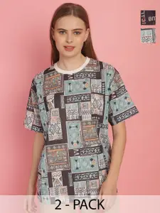 MACK JONNEY Women Pack Of 2 Printed Round Neck Oversized T-shirts