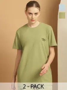 MACK JONNEY Women Pack Of 2 Solid Oversized T-shirts