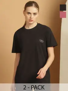 MACK JONNEY Women Pack Of  2 Solid Round Neck T-shirt